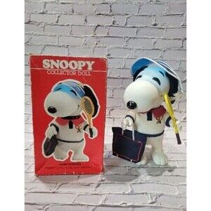 Vintage Snoopy Tennis Player Collector Doll 8 1/2" PVC and Accessories 1966